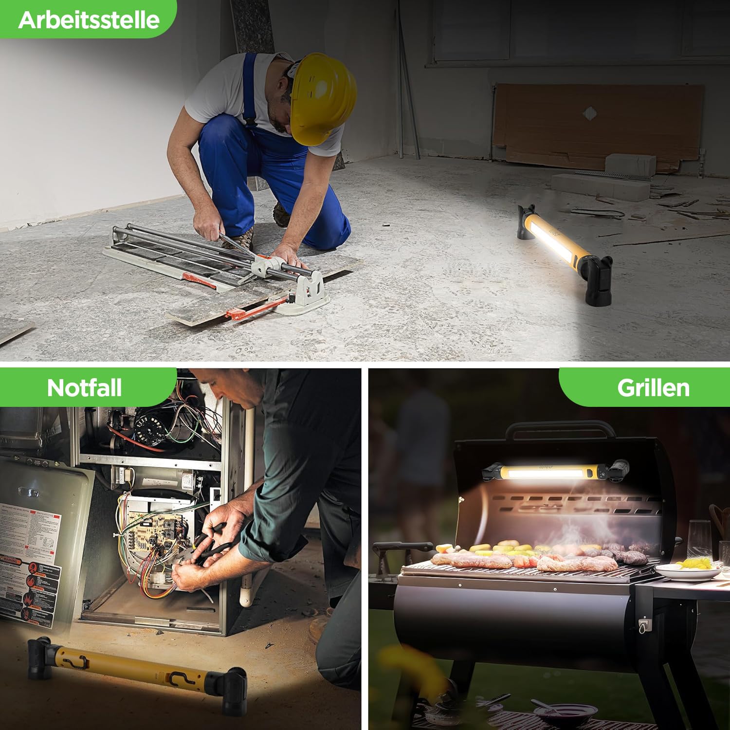 LUTEC 3000LM LED-Arbeitsleuchte, 5200mAh wiederaufladbare magnetische Motorhauben-Leuchtenleiste mit Haken, kabellose tragbare Mechanikerleuchte für Autoreparatur/Inspektion/Garage/Notfälle (2 Stück)