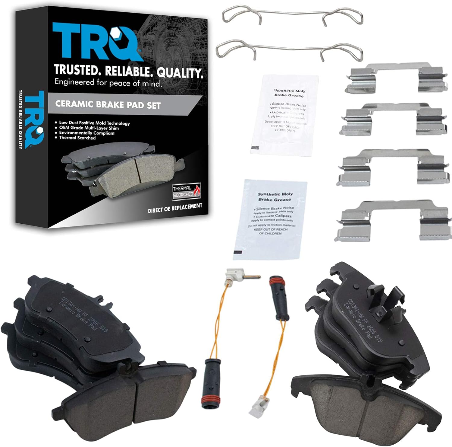 TRQ Front & Rear Brake Pads Ceramic Compatible with 2012-2015 Mercedes-Benz C250 2008-2012 C300