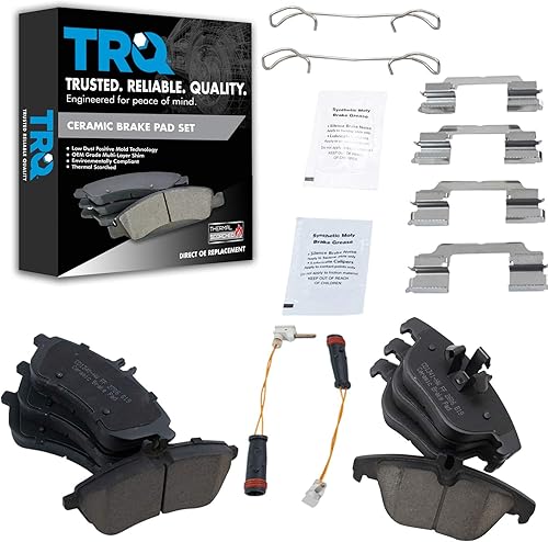 TRQ Pastillas de freno delanteras y traseras de cerámica compatibles con Mercedes-Benz C250 2008-2012 C300 2012-2015