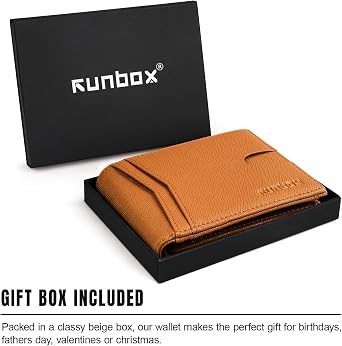 RUNBOX Wallet for Men -Slim Rfid Leather Mens Bifold Novelty Wallets 2 ID Window With Gift Box Men's Accessories | Slim