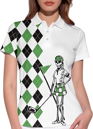 HIVICHI Funny Golf Shirts for Women Printed Crazy Tennis Polo Shirt | Crazy cute print, novelty graphic pattern, moisture wicking short sleeve tennis shirt, athletic polo, golf gifts for women