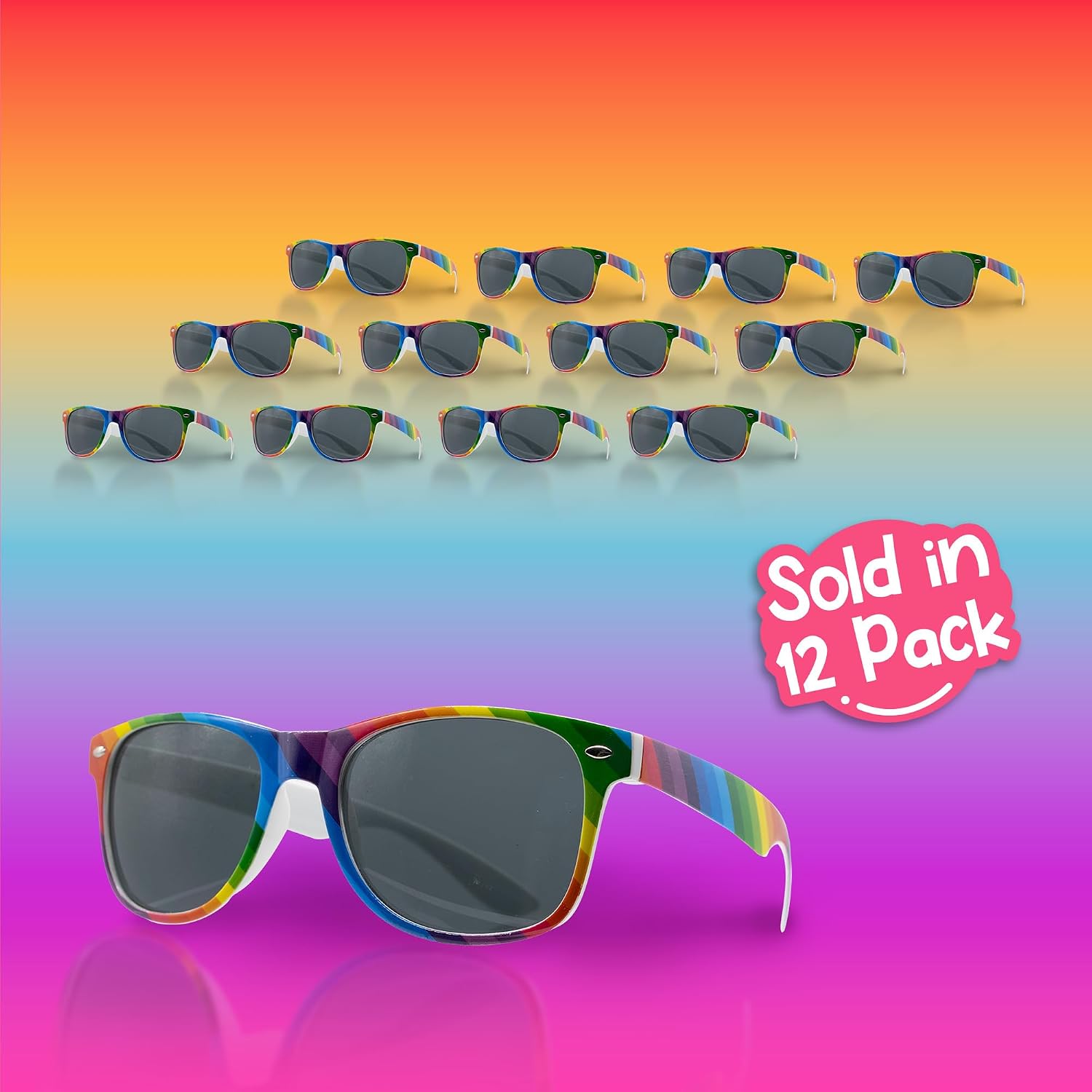Windy City Novelties Retro Neon Party Sunglasses – 12 Pack Colorful Shades for Adults