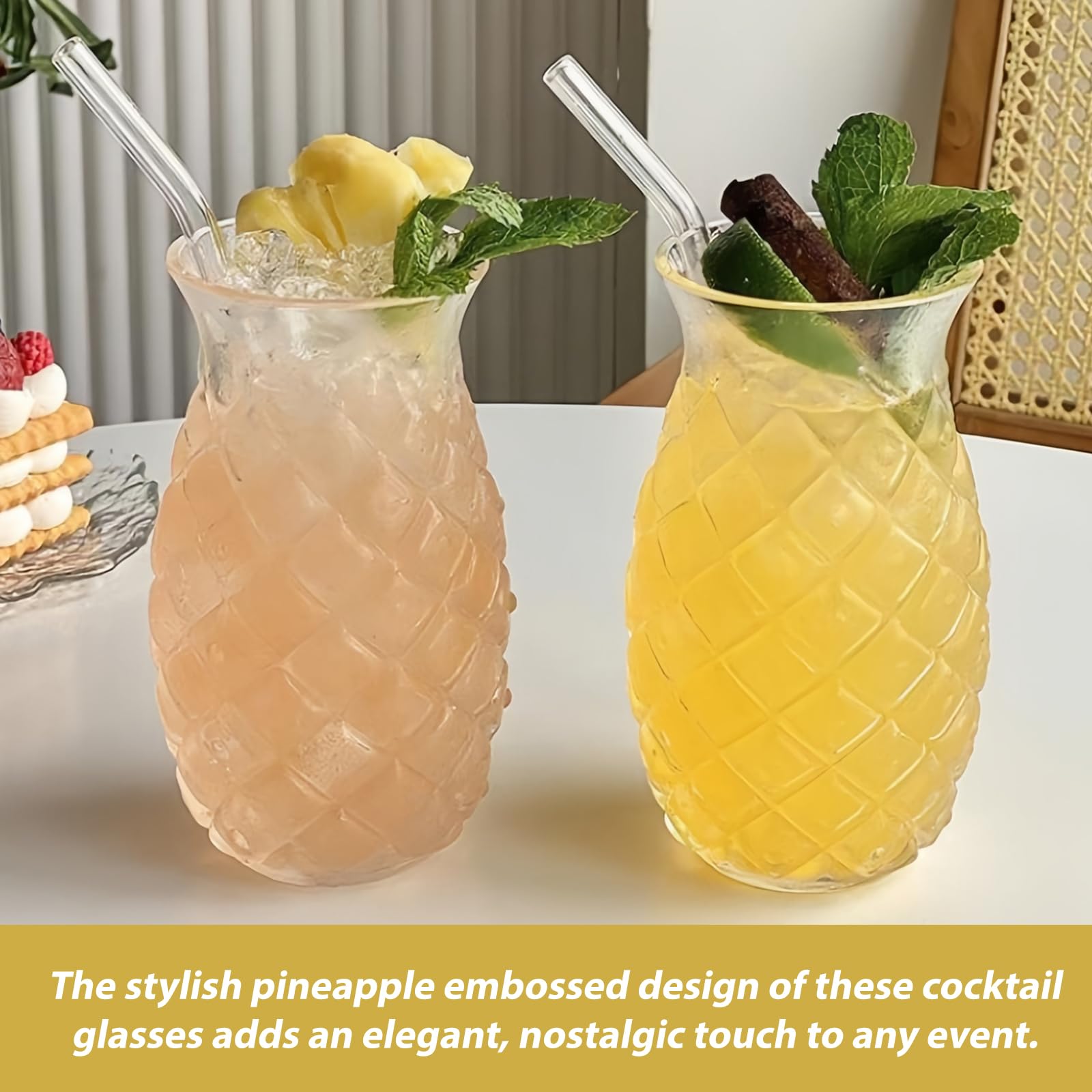 Set di 4 bicchieri di ananas, da 480 ml, in ananas, trasparente, per feste, da cocktail, riutilizzabili, per la casa, i ristoranti e le feste