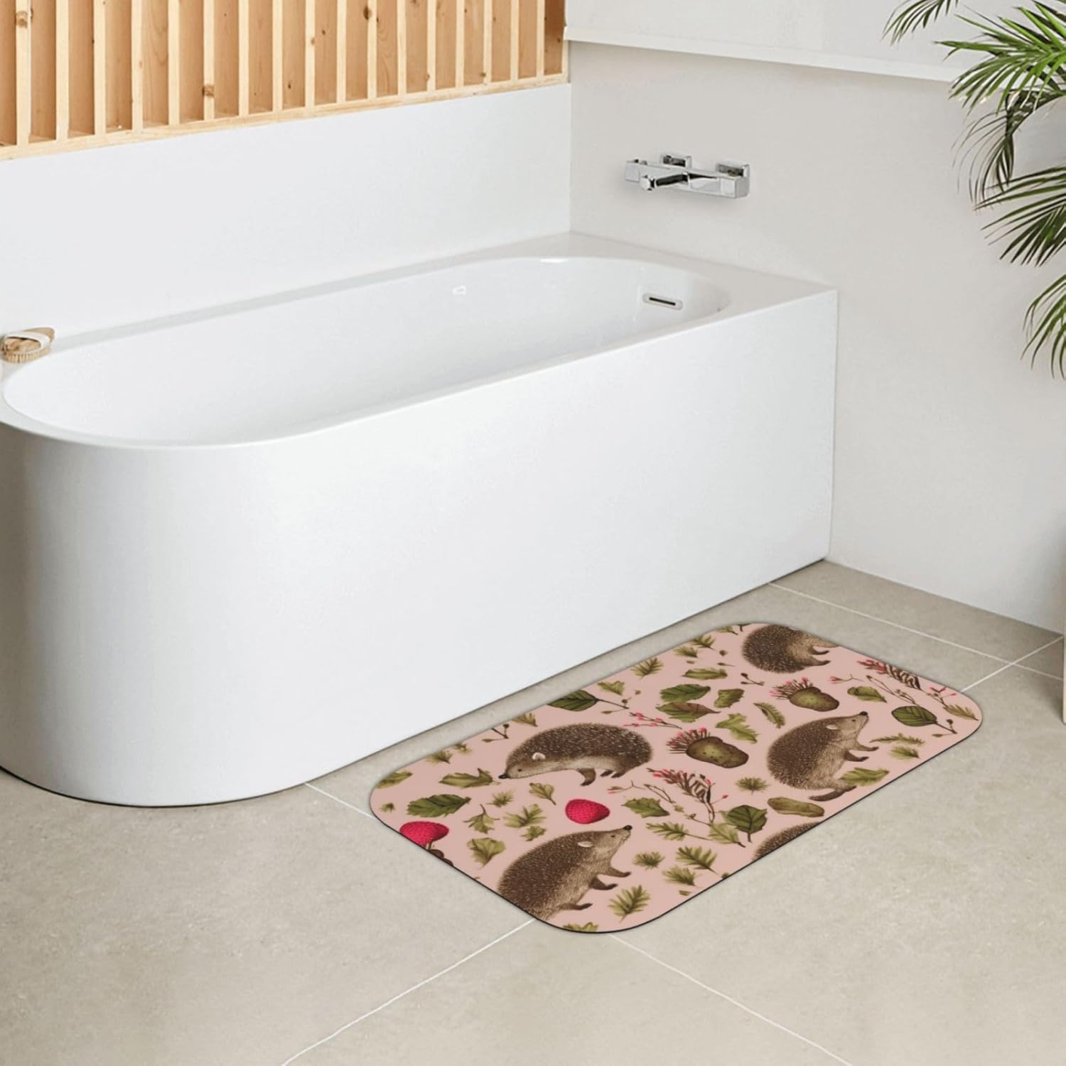 Stone Bath Mats Hedgehog Print Diatomaceous Earth Bath Mat Super Absorbent Bathroom Floor Mat Quick Drying Diatomite Shower Mat for Shower Bathtub Bathroom Accessory 19.7x31.5in
