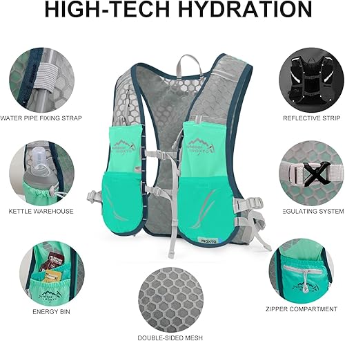 Miniatura 4 de INOXTO Chaleco de hidratación, mochila ligera para correr en el agua, con bolsa de agua de 1.5 L, mochila para senderismo, senderismo, correr,