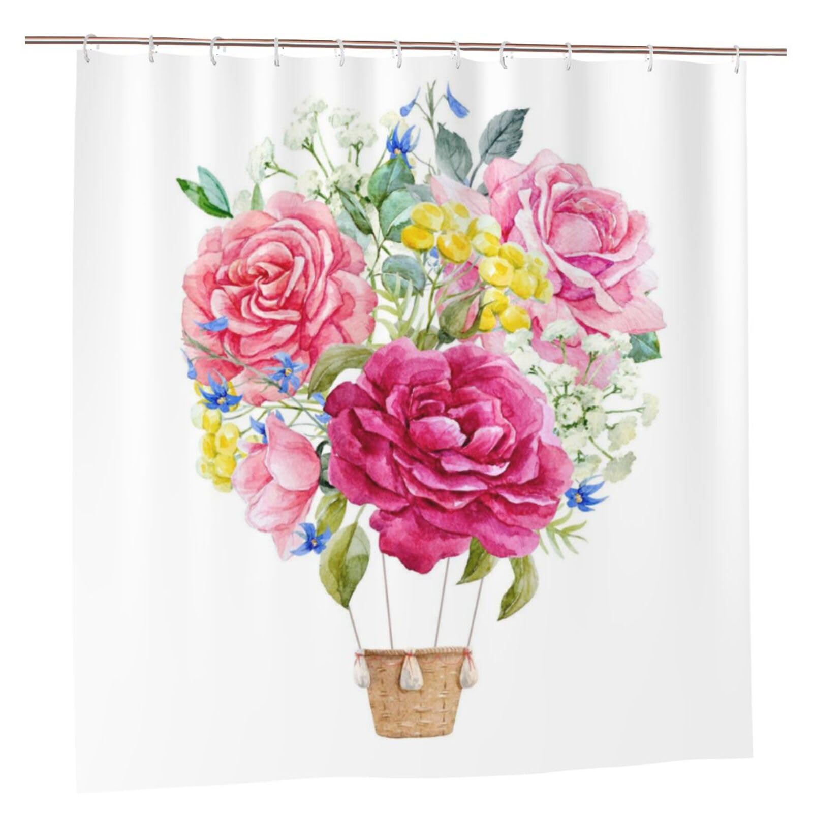 Oudrspo Polyester Fabric Shower Curtain - 70x70 Inch with Metal Grommets, Artistic Privacy Design, Watercolor Floral Composition1