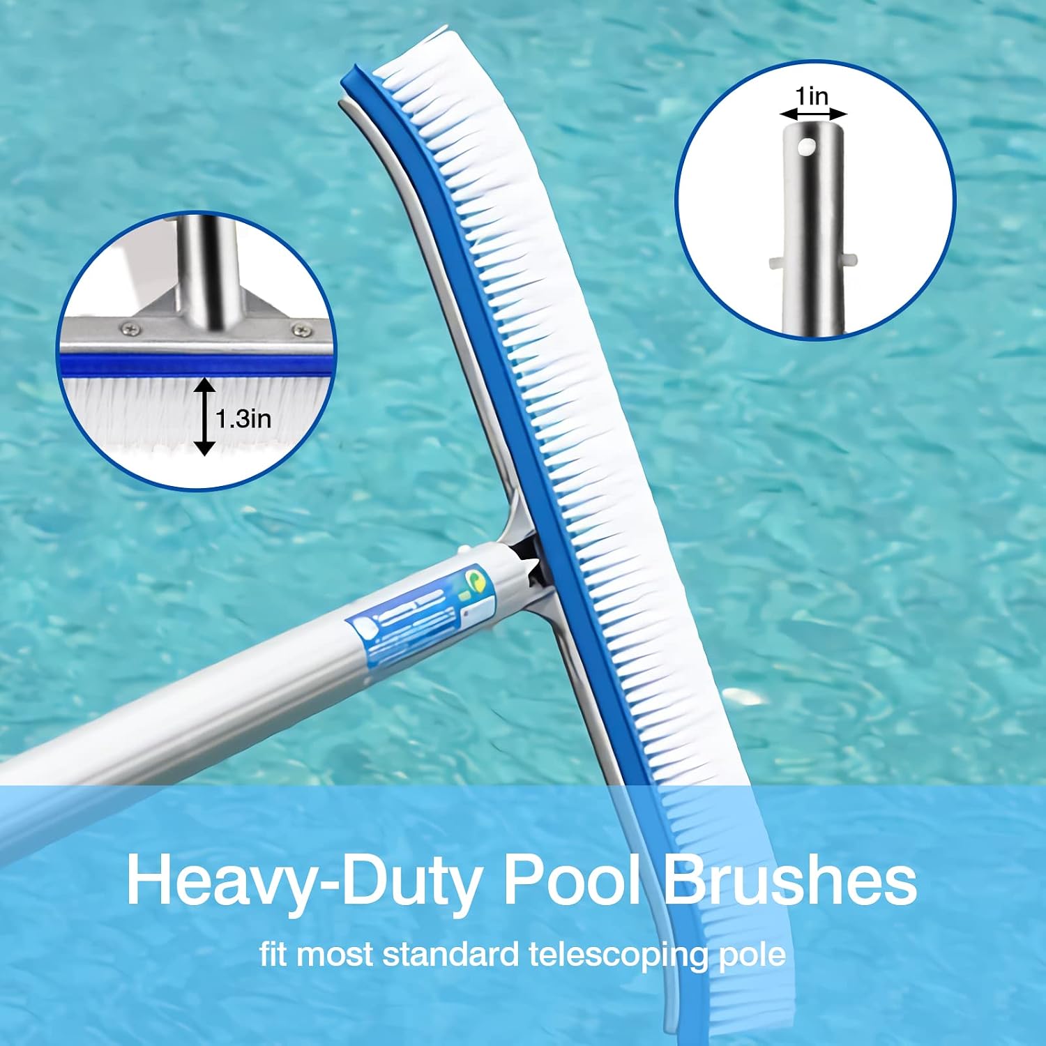 Pool Brush Set, 17.5 "Heavy Duty Swimming Pool Brushes and 5.5" Pool Corner Brush with Aluminum Handles for Cleaning Pool Walls, Tile, Floors to Fit Most Poles