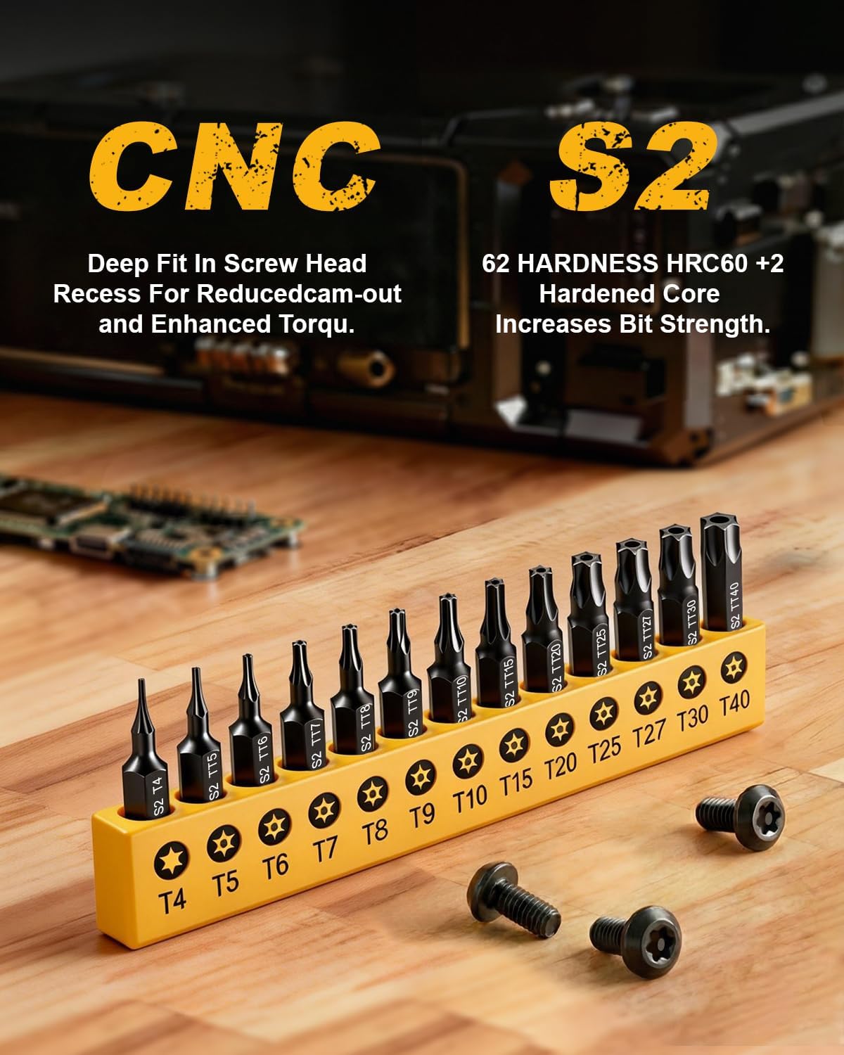 Torx Star Punch & Security Bit Set 13PCS 1-Inch, S2 Steel Tamper Proof Bits with Hole (T4, TT5-TT40) for Electronics, Auto & Impact Driver, 1/4" Hex Shank Specialty Bits