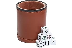 Leatherette Dice Cup with Poker Dice, Designed for Numerous Board Games