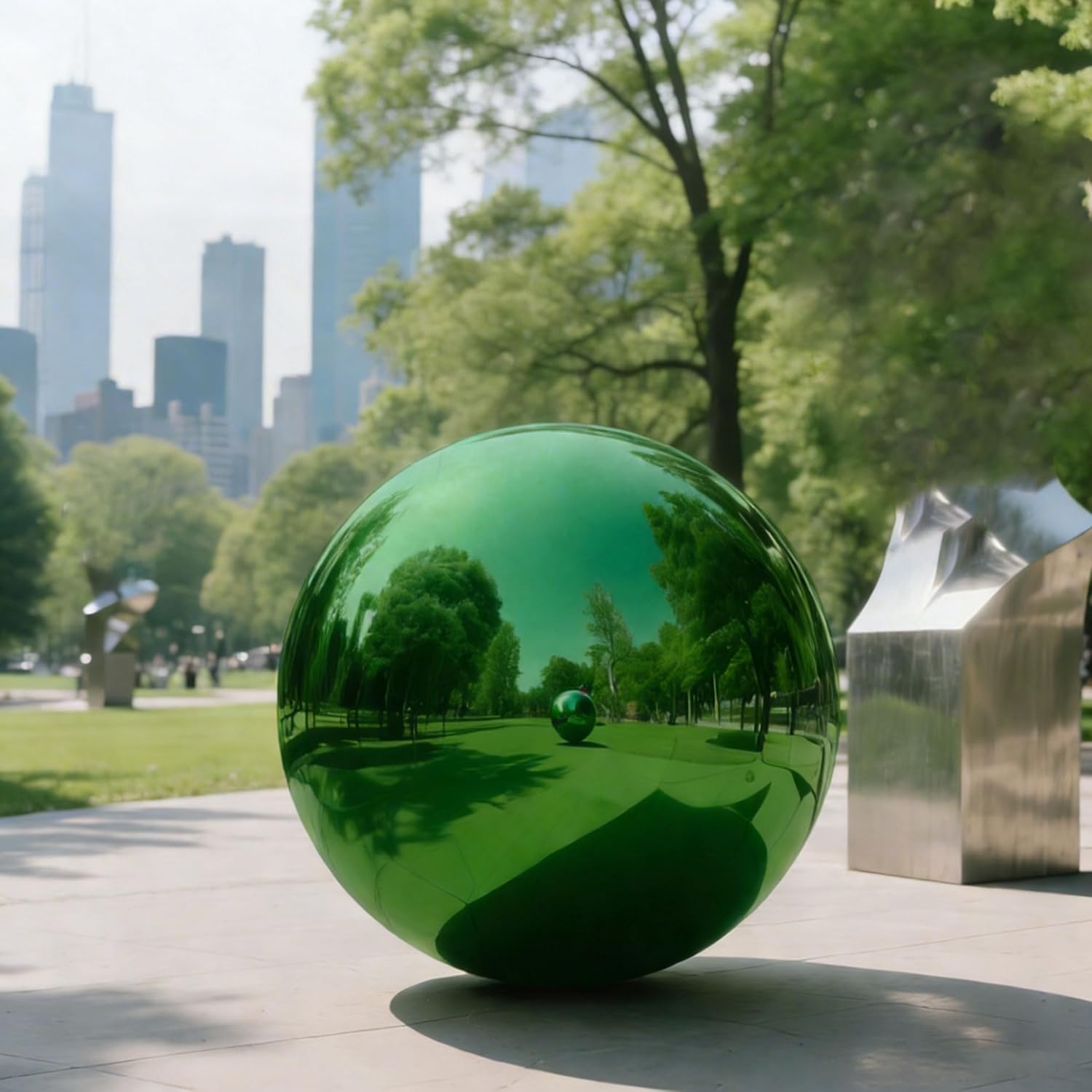 Pack of 1 Stainless Steel Gazing Balls, Polished Reflective Smooth Garden Ball Sphere, Colorful and Shiny Addition to Any Garden Or Home Decoration (Green)(Size:14.96in/38cm)