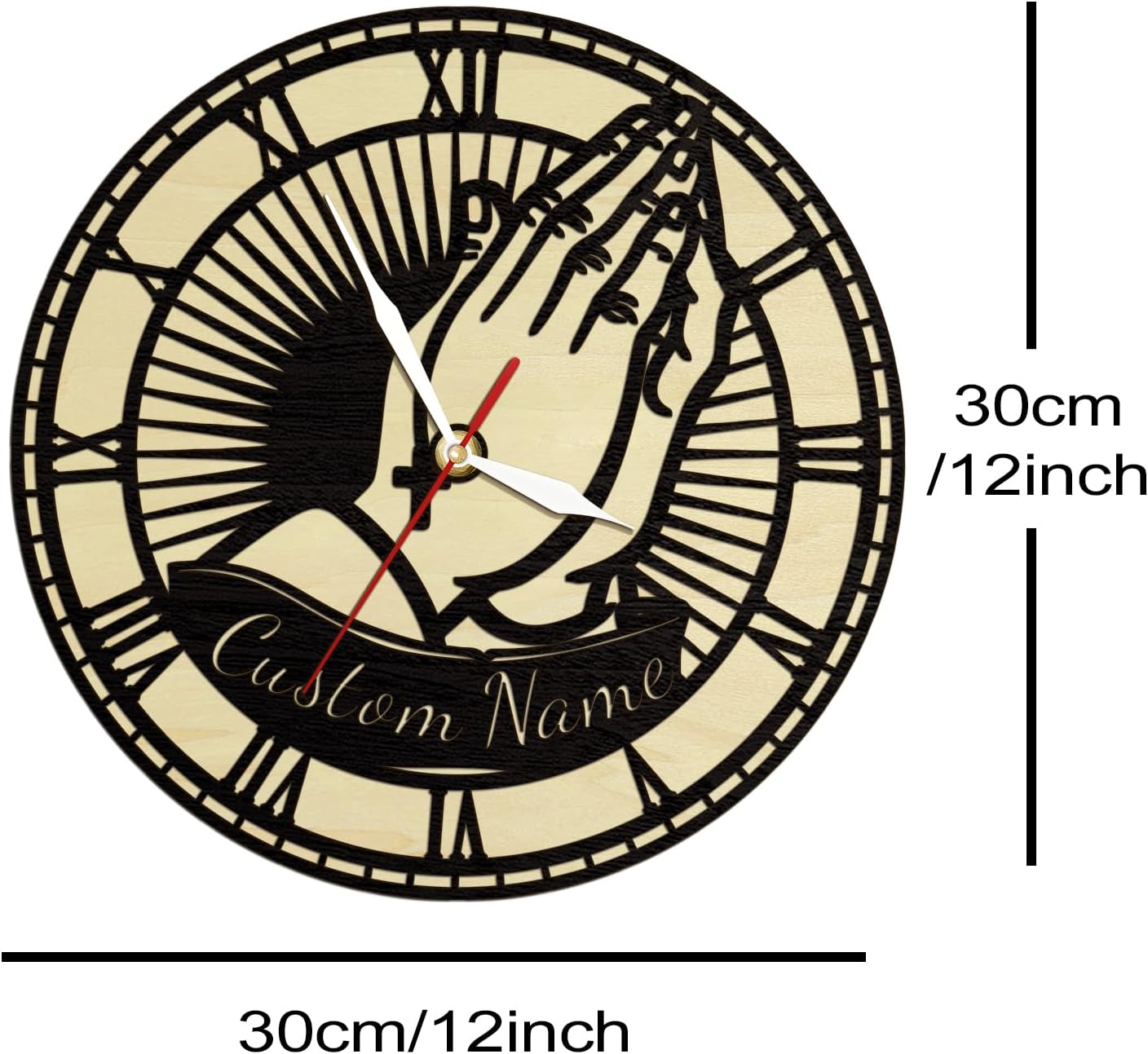 12'' Religious Prayer Wall Clock, Christian Faith Clock Vintage Silent Non Ticking Battery Operated Novelty Bible Wooden Wall Clock for Religious Christian Bedroom Living Room Kitchen Decor