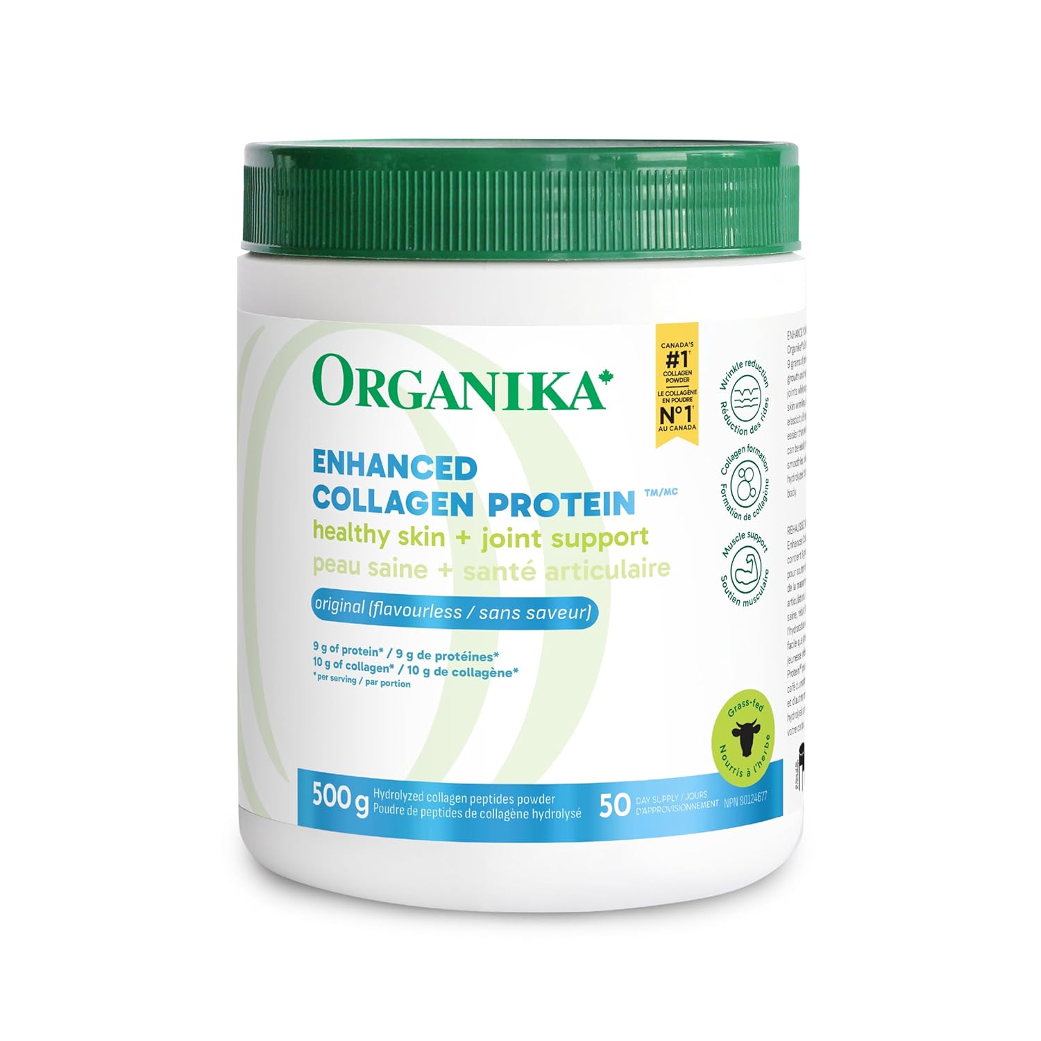 Organika Canadian-Made Enhanced Collagen Powder - for Healthy Hair, Skin, Nails, and Joints. Hydrolyzed Protein Peptides for Better Absorption- Grass-Fed, Non-GMO- Unflavoured-...