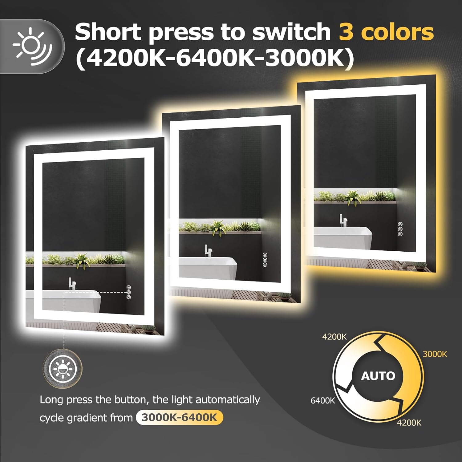 24X30 LED Bathroom Mirror with Lights, Anti-Fog, Dimmable, Backlit   Front Lit, Smart Bathroom Vanity Mirror, Memory Function, Shatterproof, Tempered Glass (Horizontal/Vertical)