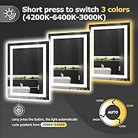 Vista 6 de Espejo de baño LED de 24x30 pulgadas con luces, función antivaho, regulable, retroiluminado + iluminación frontal, espejo de tocador inteligente