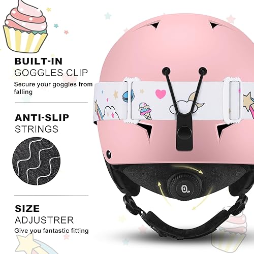 Miniatura 5 de Odoland Casco de esquí para niños, casco de nieve con gafas de esquí, a prueba de golpes, resistente al viento, cascos de seguridad para deportes de
