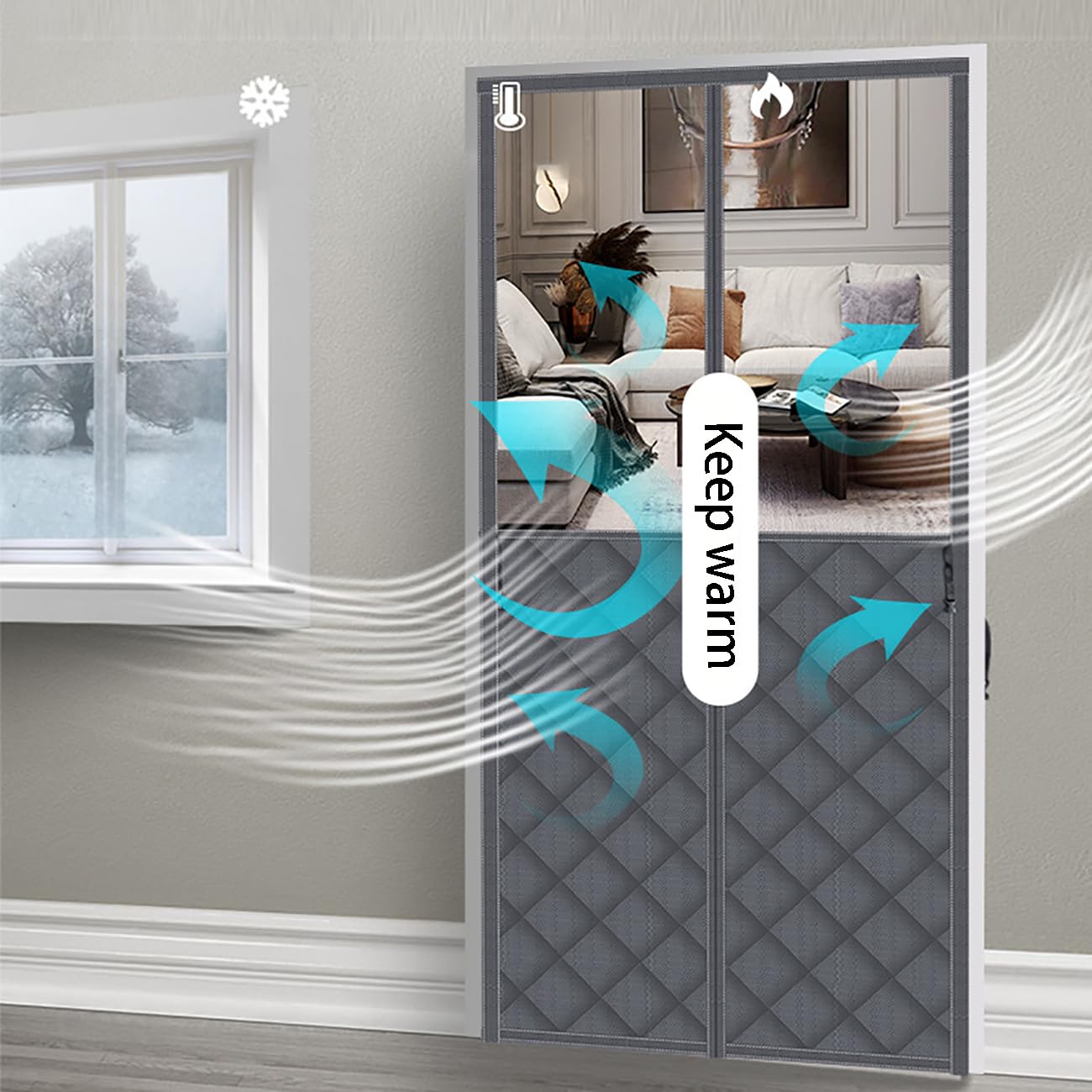 Rideau De Porte Magnétique Transparent - Isolation Thermique Et Anti-Vent EVA 200x200cm - Pour Porte Extérieure, Balcon, Cuisine