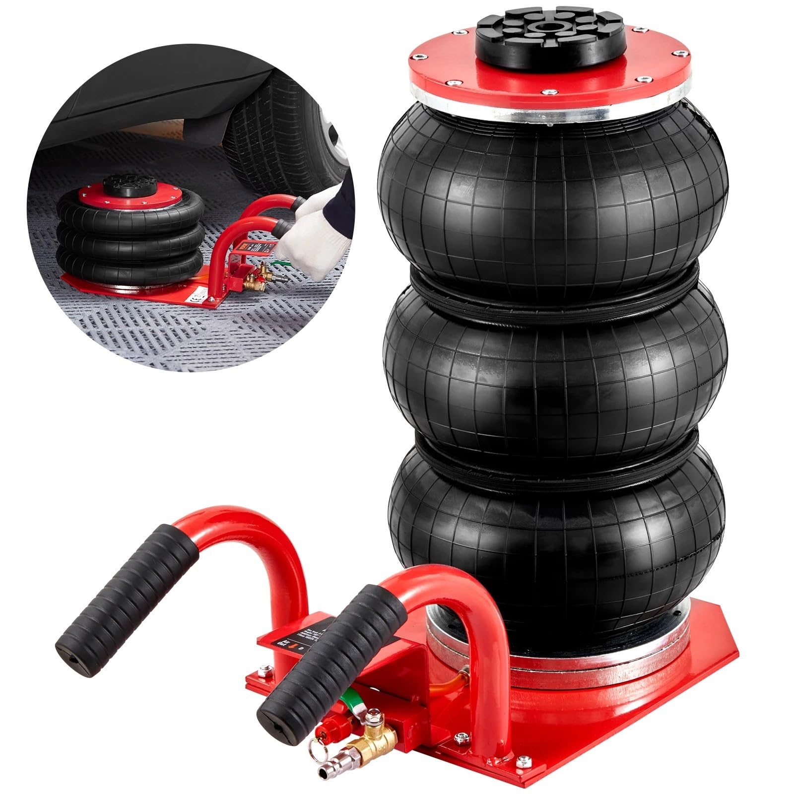 Caballete Coche Gato de Aire de Bolsa Triple de 3 toneladas/6600 Libras Gato neumático de elevación rápida de 3-5 s, manijas para reparación de Garaje de automóviles Gatos para Coches(B)