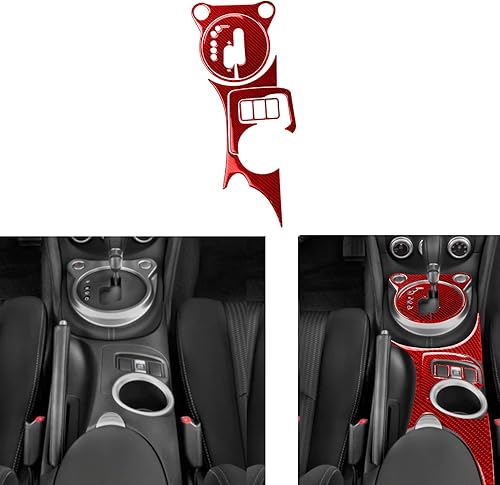 Miniatura 71 de Adhesivo para panel de palanca de cambios de consola central de automóvil, decoración de fibra de carbono suave real, interior de automóvil rojo