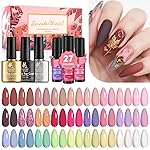 Lavender Violets 30pcs Gel Nail Polish Set 27 Shiny Candy Colors with Base and Glossy & Matte Top Coat for Home Nail Art Design DIY Gift Set C974