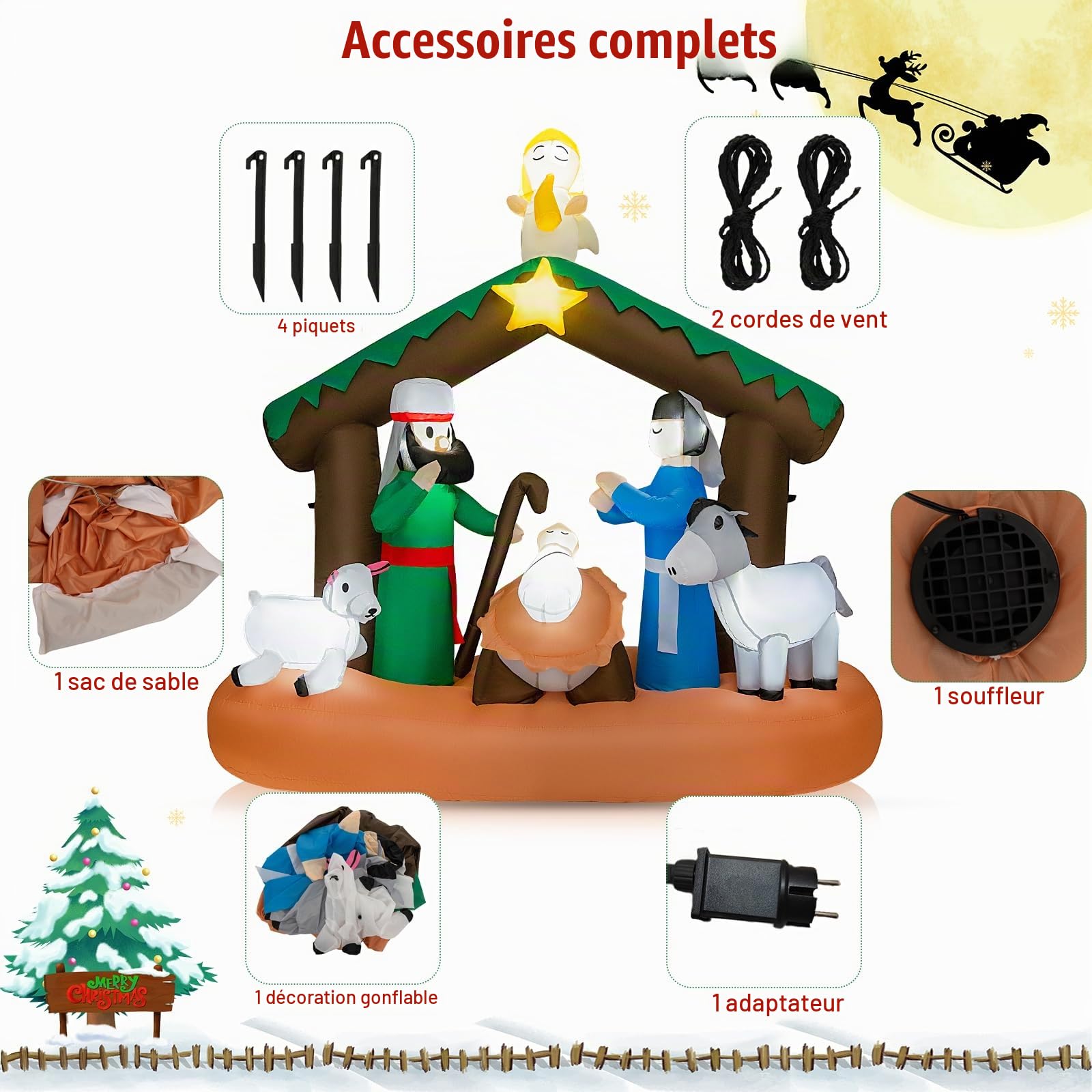SOARS Decoration Noel, Crèche de Noel Nativité Gonflable 172 X 76 X 180 CM | 7 Lumières LED Brillantes, Souffleur Intégré, Decoration Noel Exterieur & Interieur pour Jardin, Cour, Salon