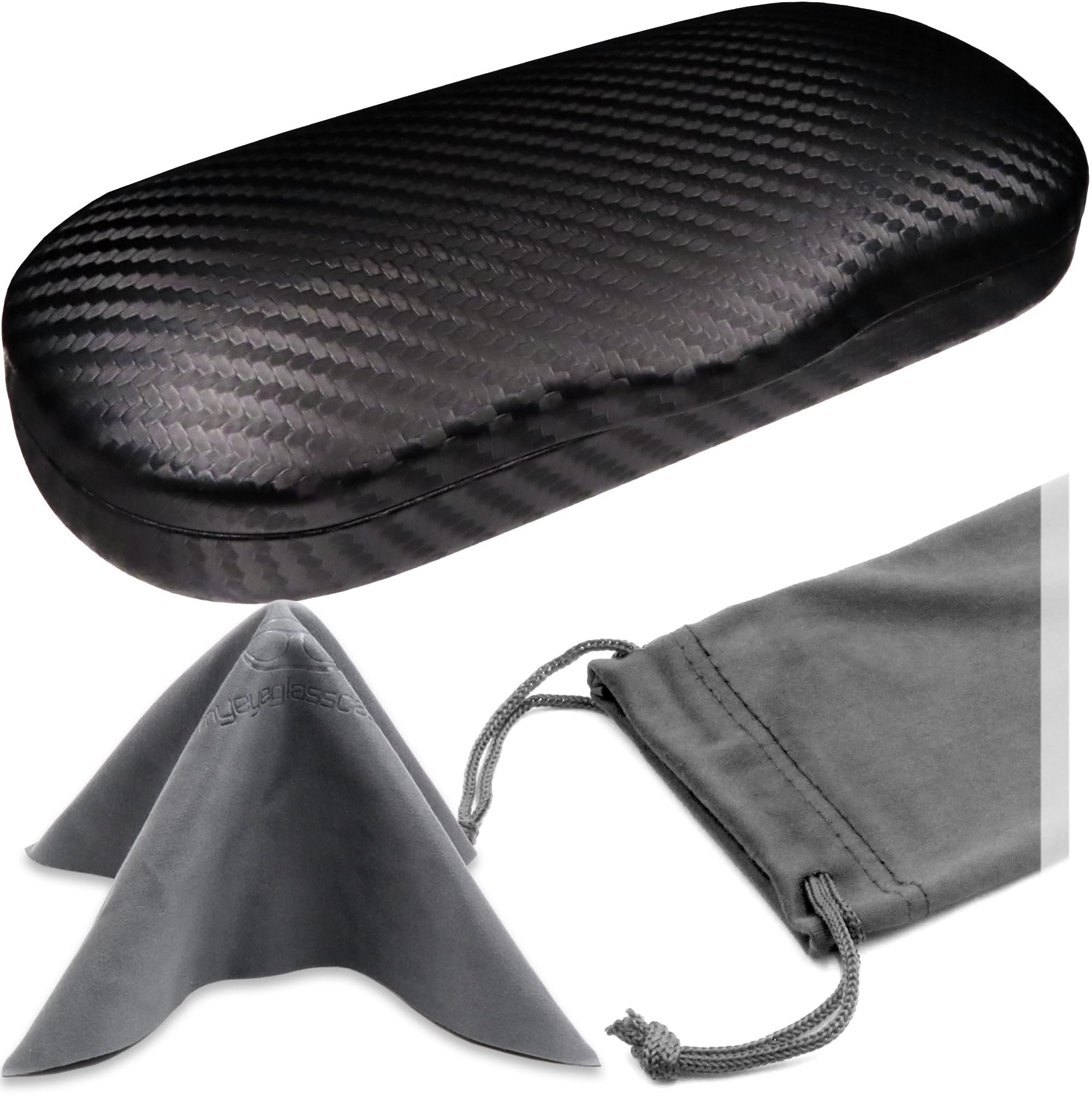 MyEyeglassCase Men's Medium Glasses Case - Classic Eyeglasses Hard Shell Holder, Elegant Easy Open Lip with Pouch and Cloth