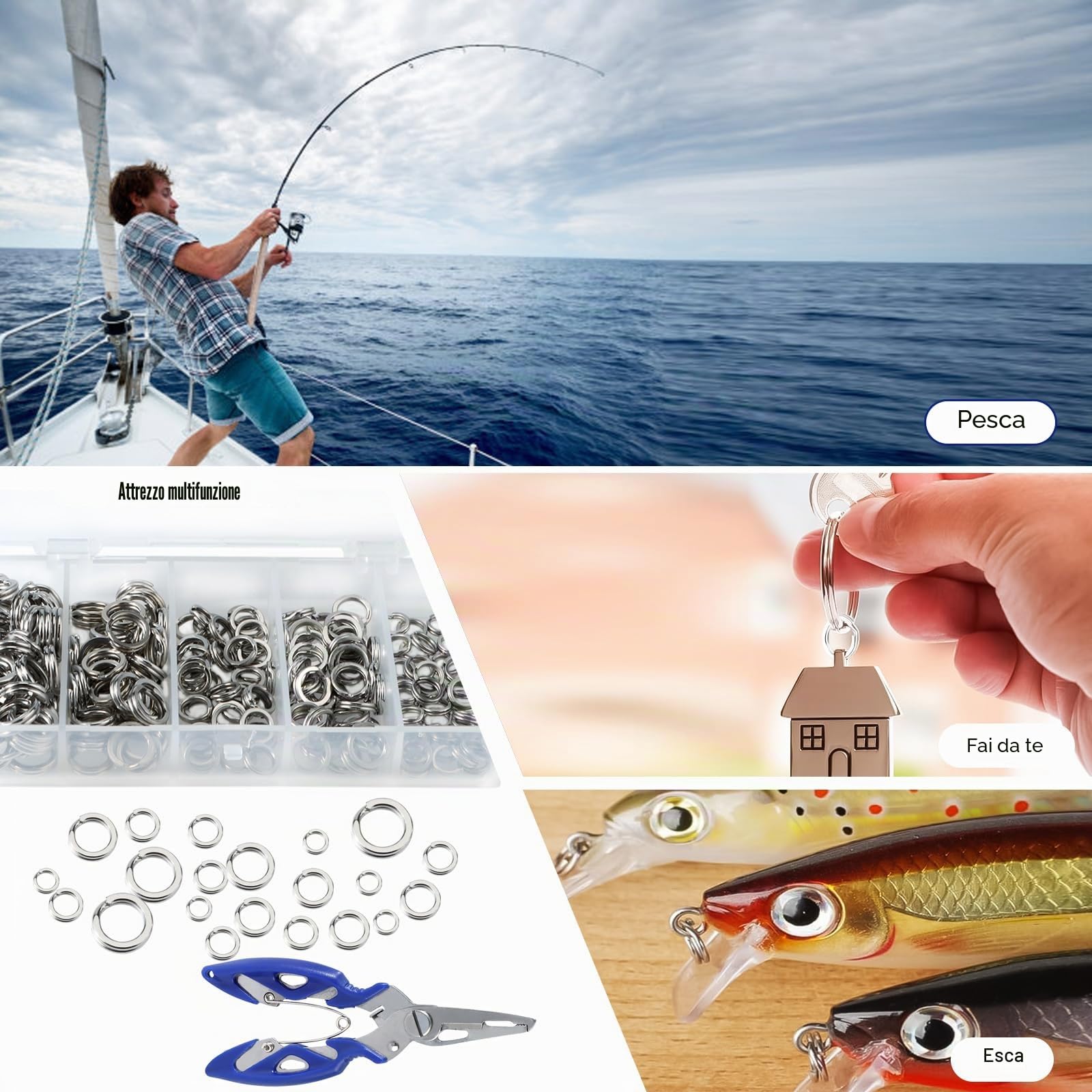 200 Pezzi Fishing Split Rings, Connettore ad Anello Solido per Esche, Connettori Fishing Tackle per Esche da Pesca, con Pinze per La Pesca