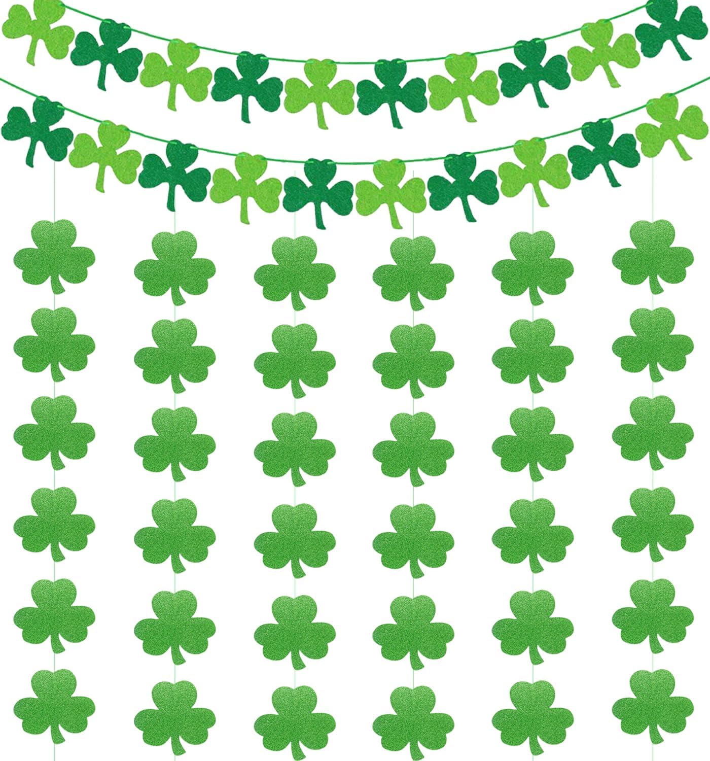 St Patricks Day Decorations St. Patricks Day Decor NO DIY 8Pcs Shamrock Clover Garland Hanging Felt Glitter Paper Lucky Banner for Home Mantel Office Irish Day Party Supplies