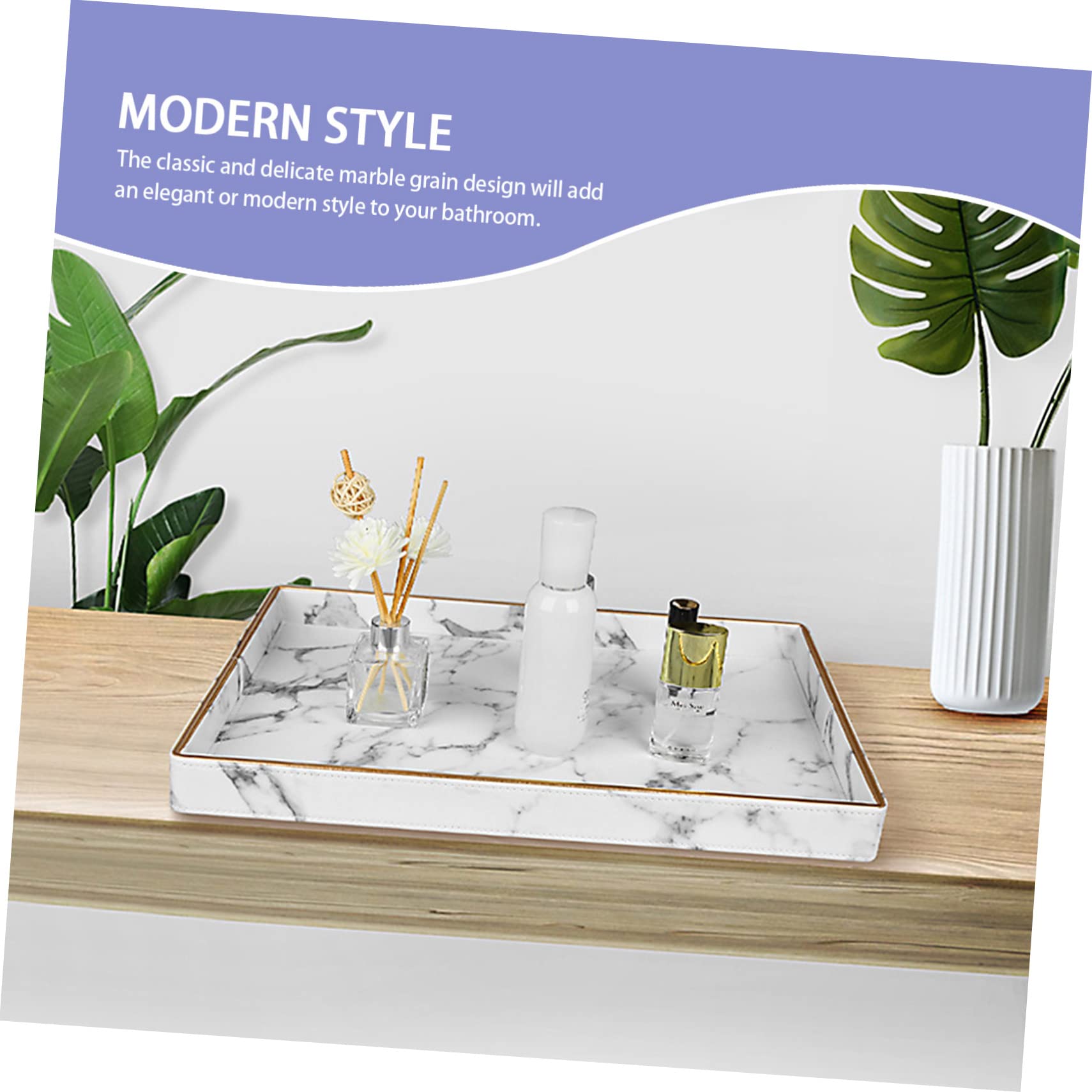 PRETYZOOM Bandeja de Almacenamiento Vetas de Mármol de Cuero, Organizador para Baño y Joyas, Resistente al Desgarro, Adecuado para Perfume y Tocador