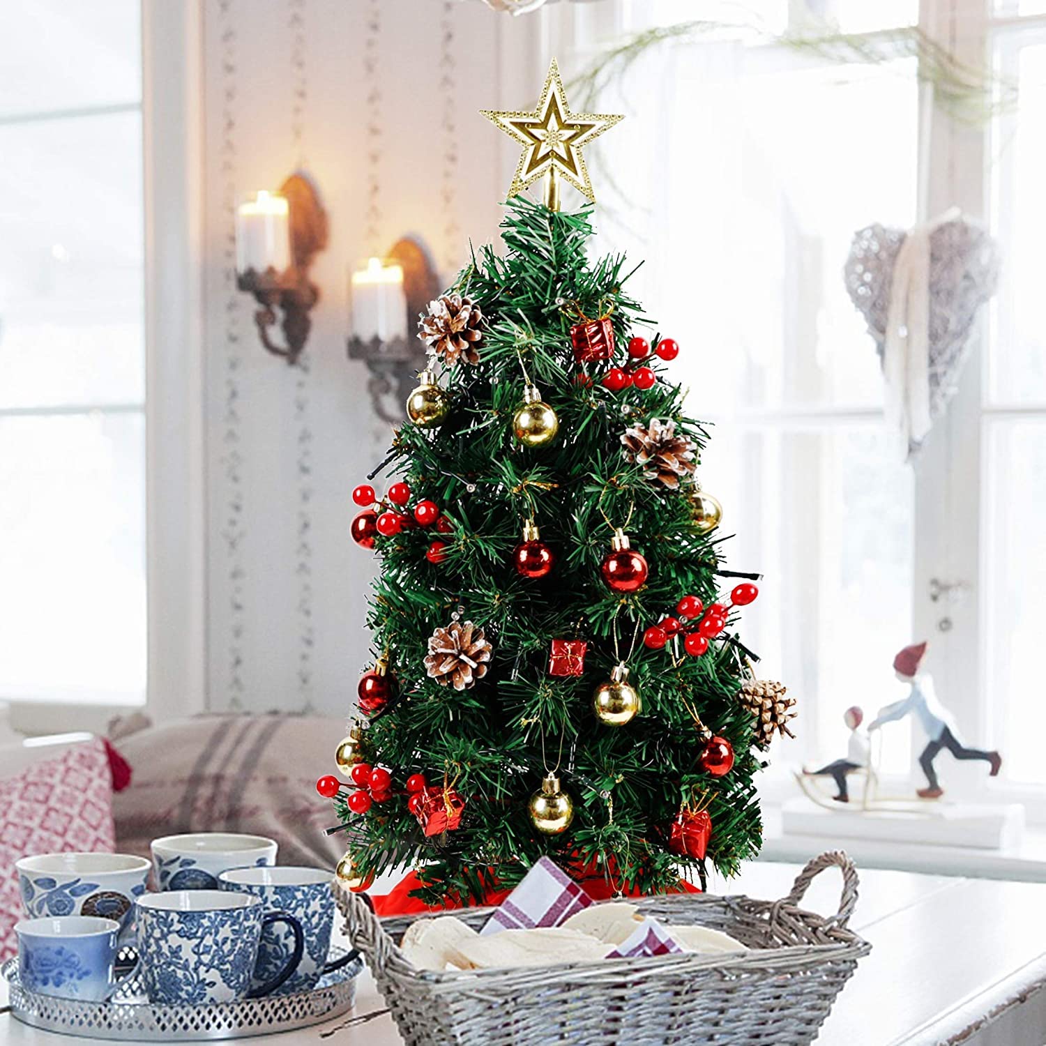 HEKOBAG 3 Pezzi Mini Alberello di Natale 15/20/ 25cm Mini Albero di Natale da Tavolo con Scena di Neve Mini Albero di Natale in Legno con Base in Legno per Addobbati per