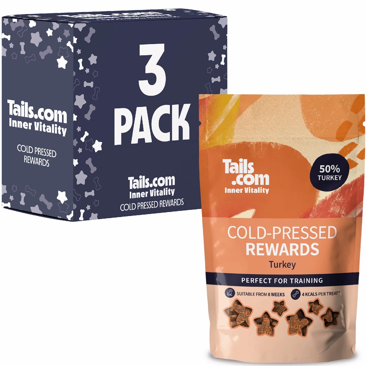 Tails.com • Dog Treats 3 x 70g • Cold Pressed Rewards 50% Turkey • Grain Free Recipe • No Artificial Colours or Flavours • Low Calorie Snacks • Single Source Protein for Easy Digestion