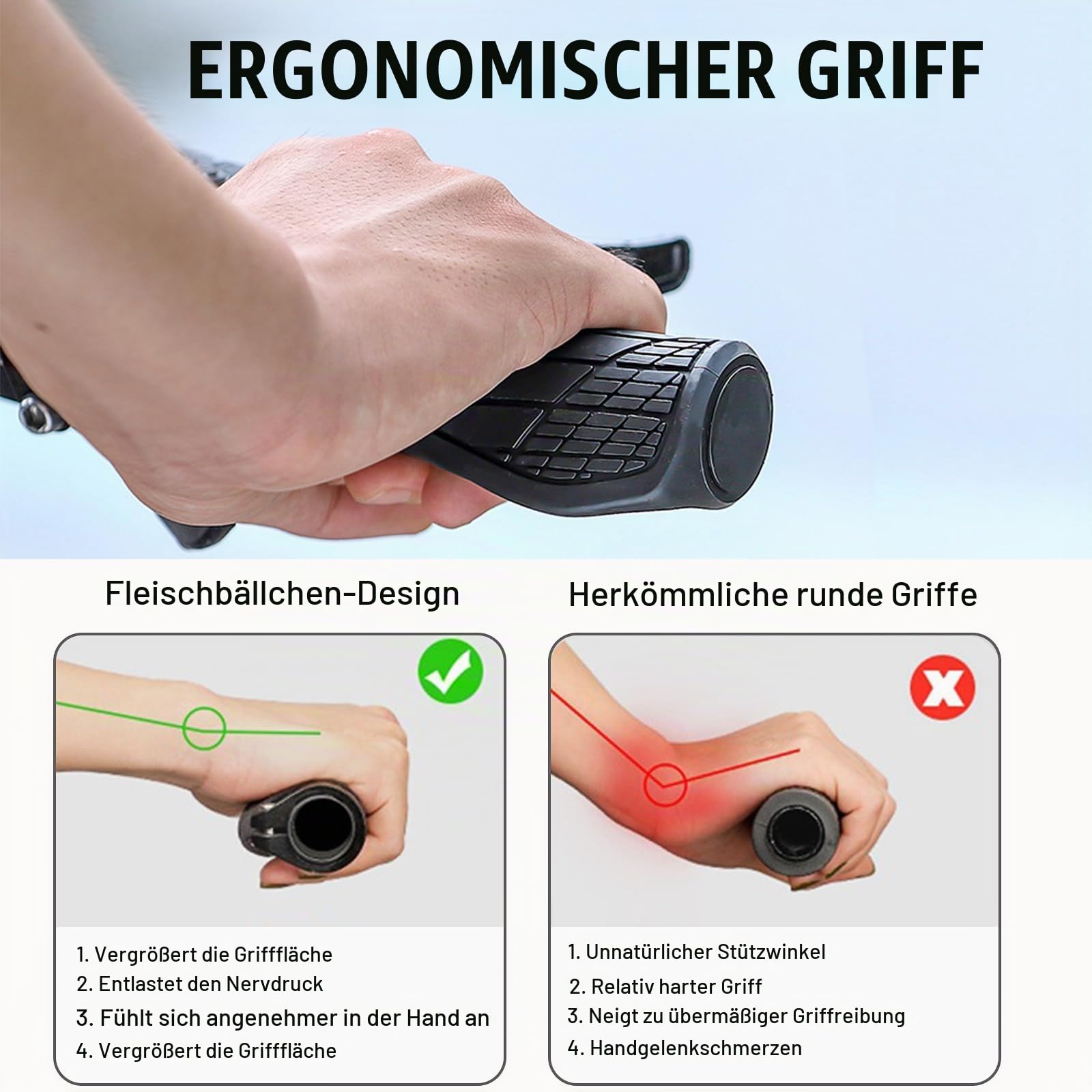 Fahrradgriffe Ergonomisch, 22mm Rutschfester Lenkergriffe Fahrrad Griffe Fahrrad Lenker Griffe Universal Fahrradlenker Griffe, für MTB, Rennrad, Trekkingrad, E-Bike, Cityrad Sport & Freizeit