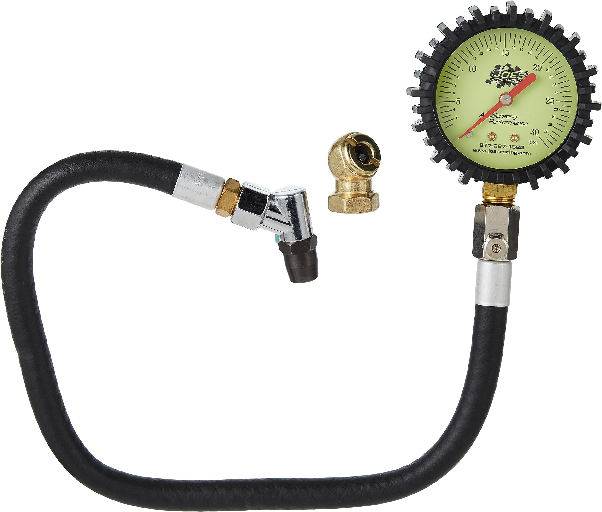 Joes Racing Products Tire Pressure Gauge, Glow in the Dark, 0-30 psi, Analog, 2-1/2 in Diameter, White Face, 1 lb Increments, Each