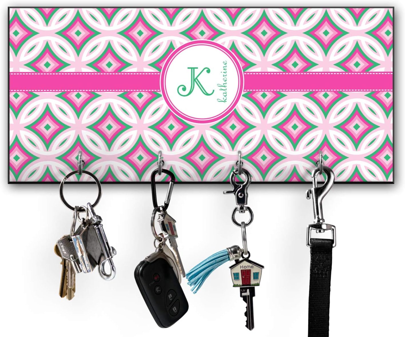 YouCustomizeIt Personalized Linked Circles & Diamonds Key Hanger w/ 4 Hooks w/Name and Initial