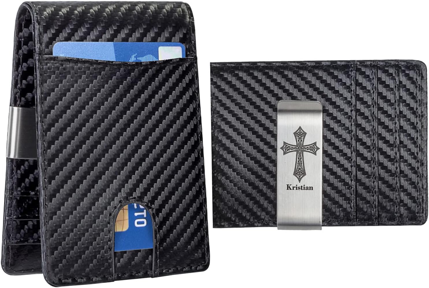 Mens Personalized Wallet Slim Custom Wallet Engraved Wallets with Money Clip Gift Idea for Men RFID Blocking Bifold Pocket Wallet Card Holder for Him