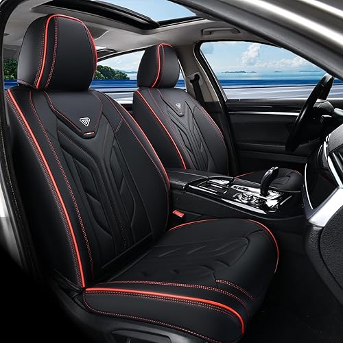 Coverado Fundas de asiento delantero de automóvil, 2 fundas de asiento de cuero para automóviles, protector de asiento de automóvil, solo accesorios