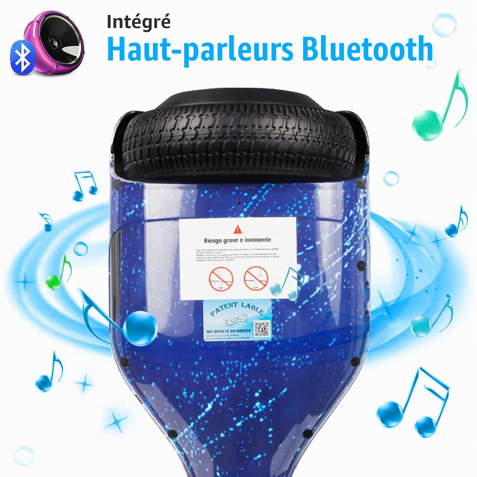 Hoverboard, trottinette auto-équilibrante Bluetooth Overboard, roues de 6.5 » avec lumières colorées, scooter auto-équilibrant certifié pour la sécurité, cadeau pour les enfants