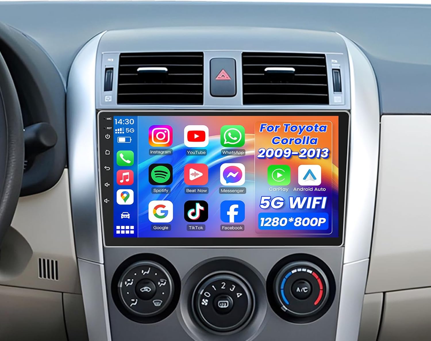 4 Core 64GB ROM Car Radio Stereo for Toyota Corolla 2009-2013: 1280 * 800 HD Touchscreen Support Wireless Carplay Android Auto 5G Wi-Fi Bluetooth GPS SWC FM 1080P Backup Camera
