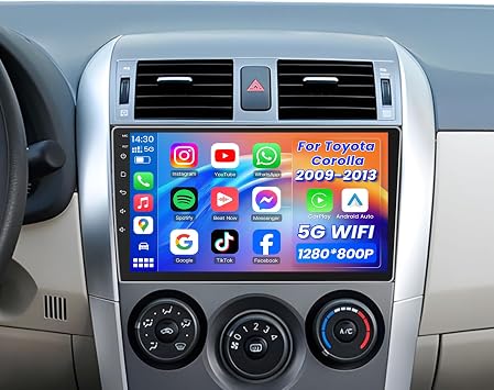 4 Core 64GB ROM Car Radio Stereo for Toyota Corolla 2009-2013 1280 * 800 HD Touchscreen Support Wireless Carplay Android Auto 5G Wi-Fi Bluetooth GPS SWC FM 1080P Backup Camera