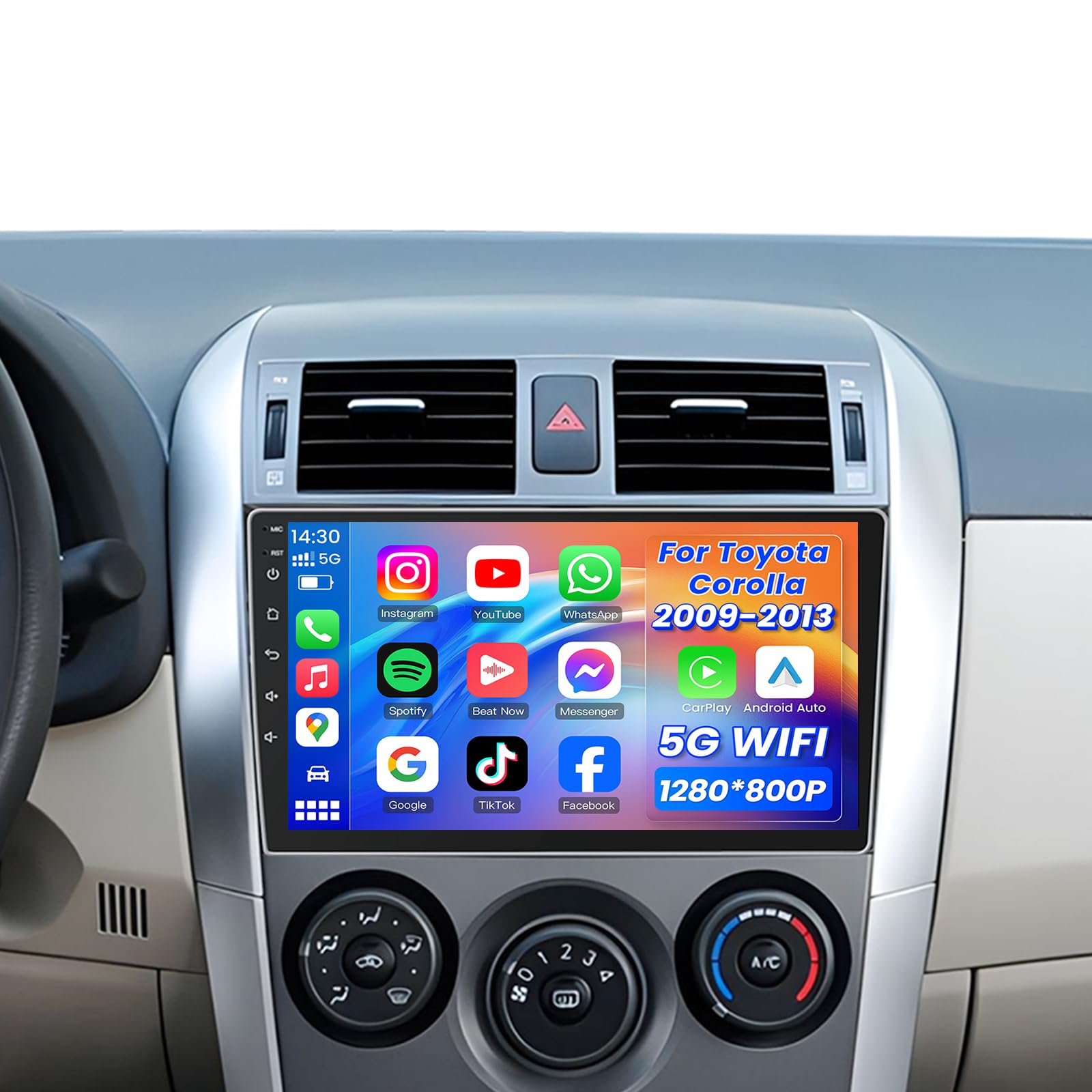 8-Core 5GWiFi 4GB+32GB Android 13 Car Radio Stereo for Toyota Corolla 2009-2013 Wireless Carplay Android Auto 9" 1280*800 IPS Touchscreen Gps Bluetooth 5.0 Fm Mirror Link Rca Input Backup Camera SWC-image-5