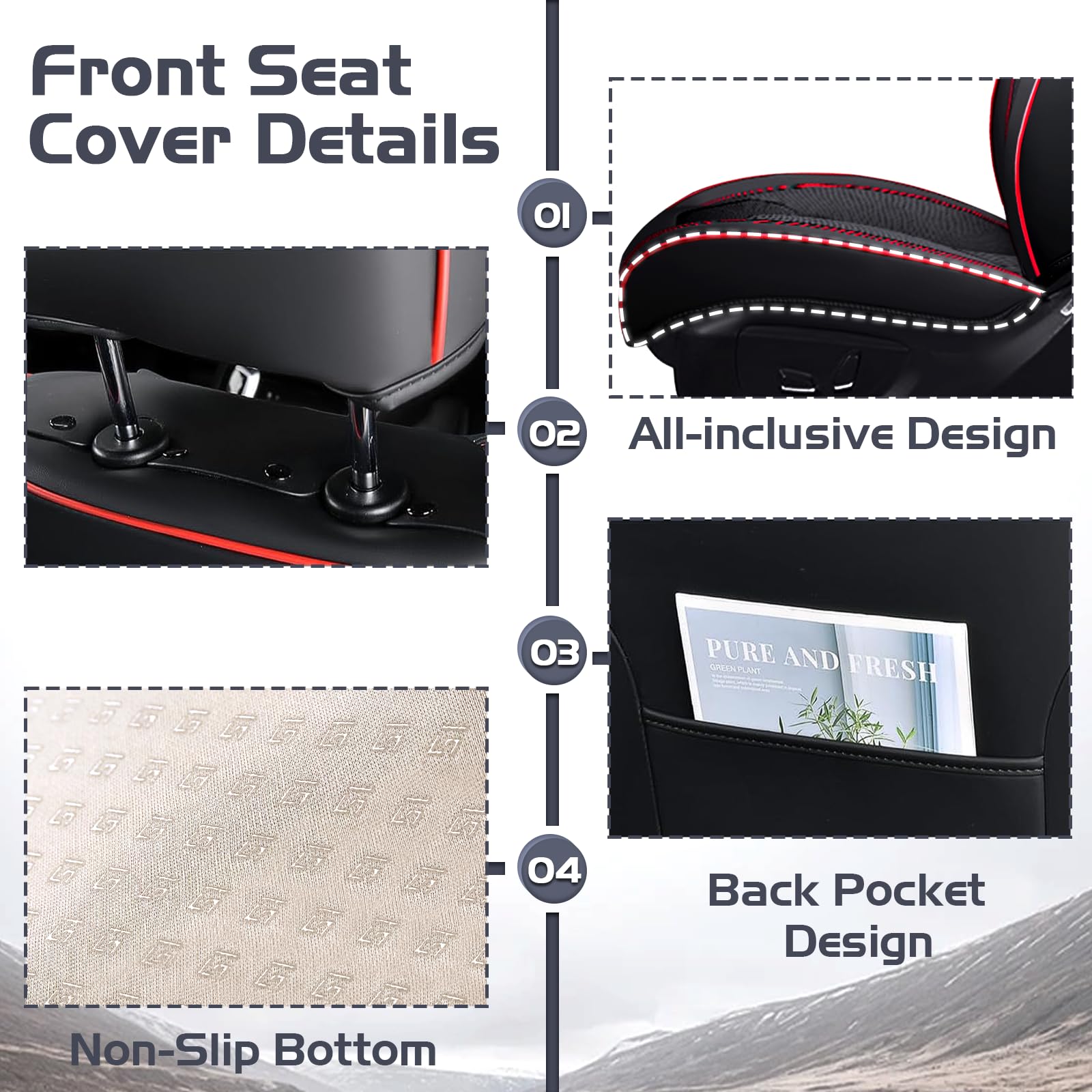 Car Seat Covers for Chevy Camaro 2000-2024 Waterproof Nappa Leather Full Set Seat Cover with Headrests Anti-Slip and — view 5