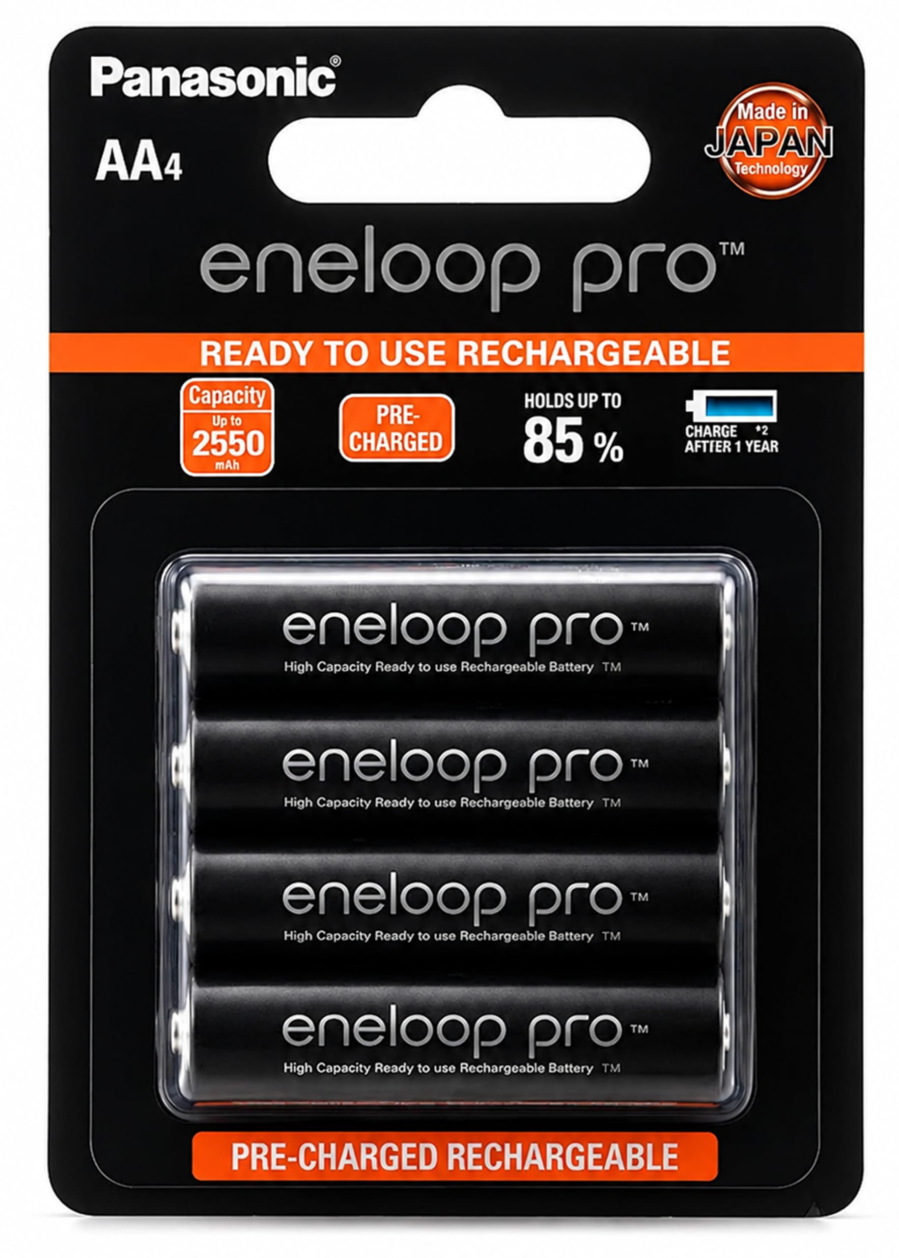 Panasonic Eneloop Pro AA Rechargeable Batteries 2550mAh Ni-MH 1.2V 4 Pack (Black)-picture-29