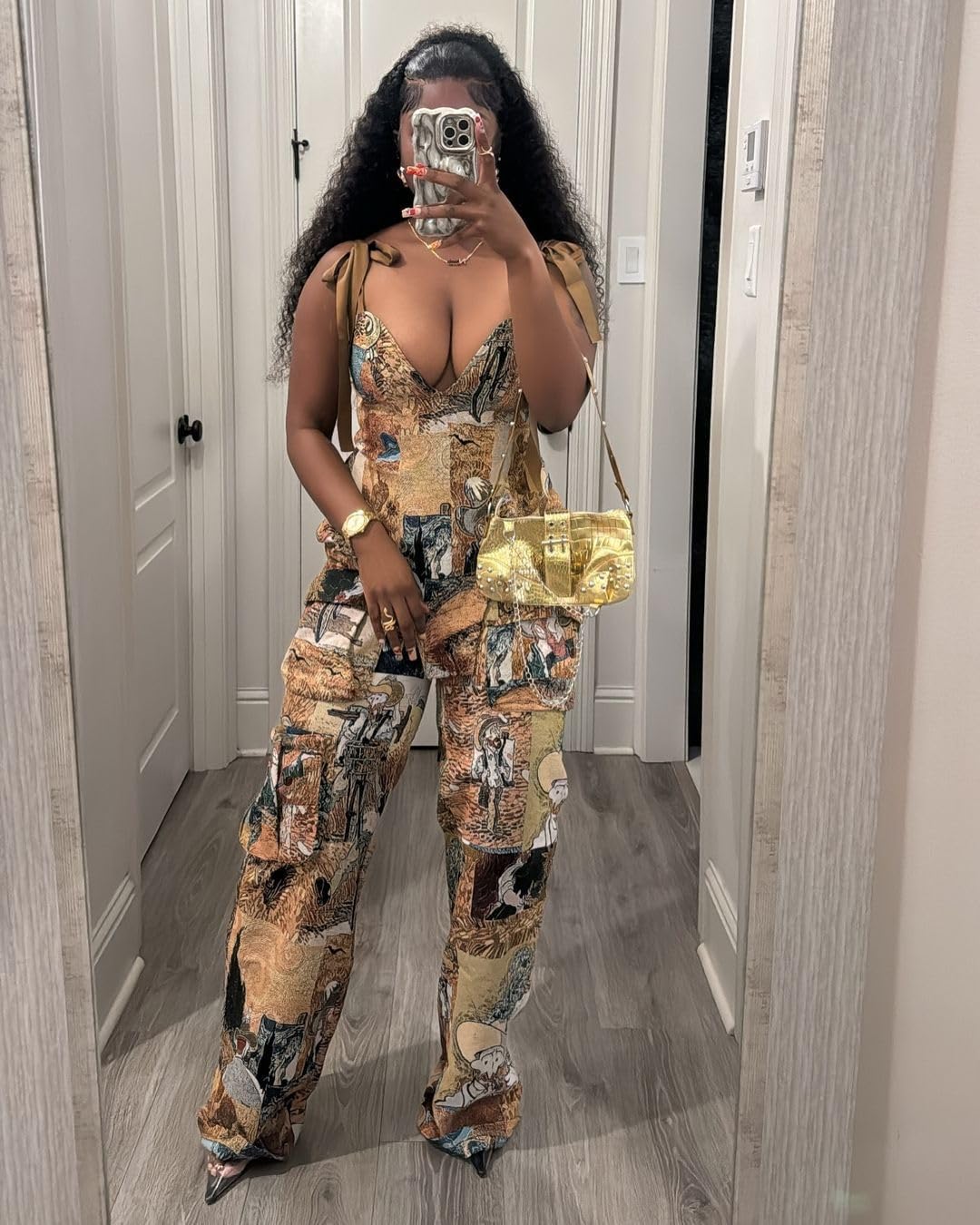 Molilove Sexy 2 Piece Sets for Women Pattern Print Sleeveless Crop Top and Wide Leg Pants with Pockets Soft Stretchy Outfits - Image 4