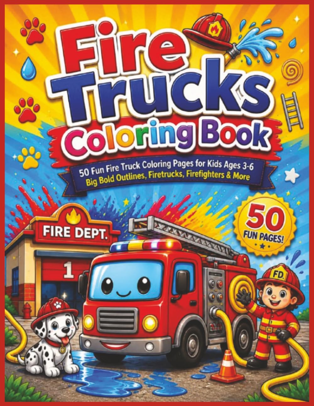 Fire Trucks Coloring Book: 50 Fun Fire Truck Coloring Pages for Kids Ages 3-6 - Big Bold Outlines, Firetrucks, Firefighters & More! (Trucks & Machines Coloring Books for Kids)