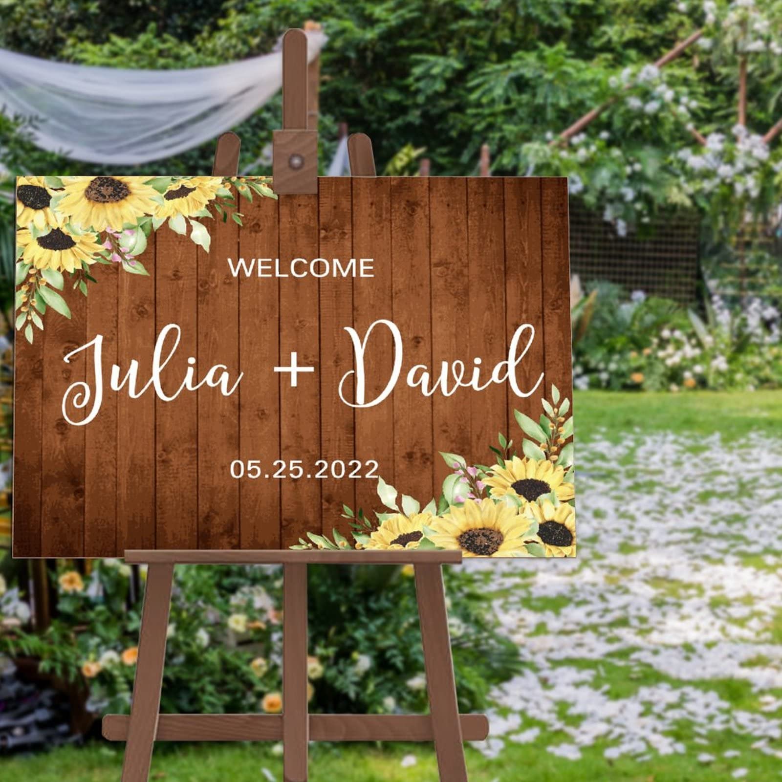 Panneau de bienvenue mariage rétro bois suspendre 50x75