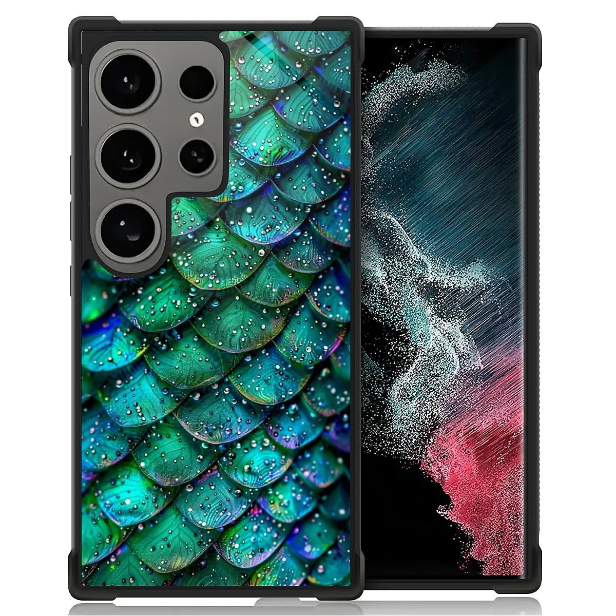 Goodsprout Compatible with Samsung Galaxy S24 Ultra Case,Green Mermaid Scales Amazing Pattern Design Shockproof Anti-Scratch Hard PC Back Case for