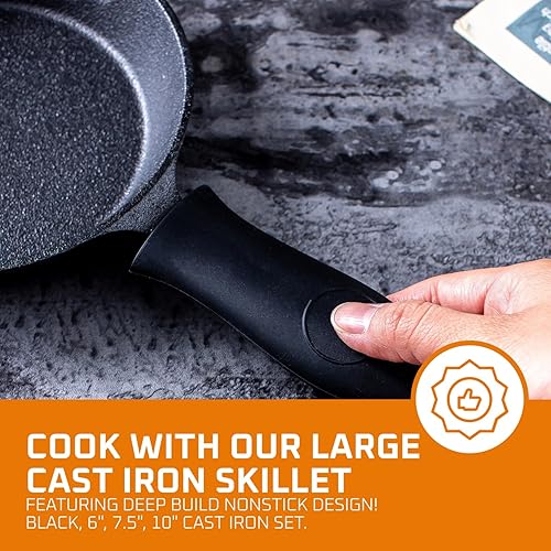 Miniatura 43 de Bruntmor Sartén de hierro fundido pre-sazonado rojo de 12 pulgadas, sartén de hierro fundido segura para horno de 12 pulgadas, juego de sartenes