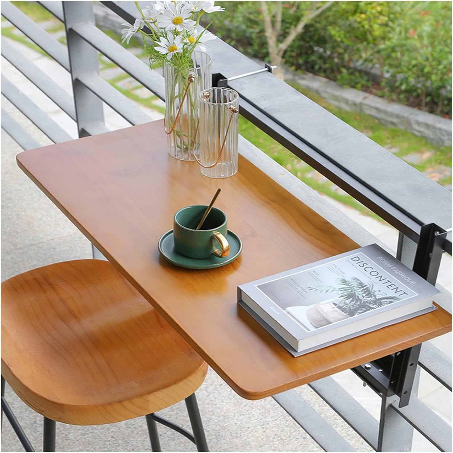 Outdoor Folding Balcony Railing Table, Solid Wood, Adjustable, for Patio, Garden, Balcony, Outdoor Bar Table, Jsssm/Solid Wood/60 x 35 cm