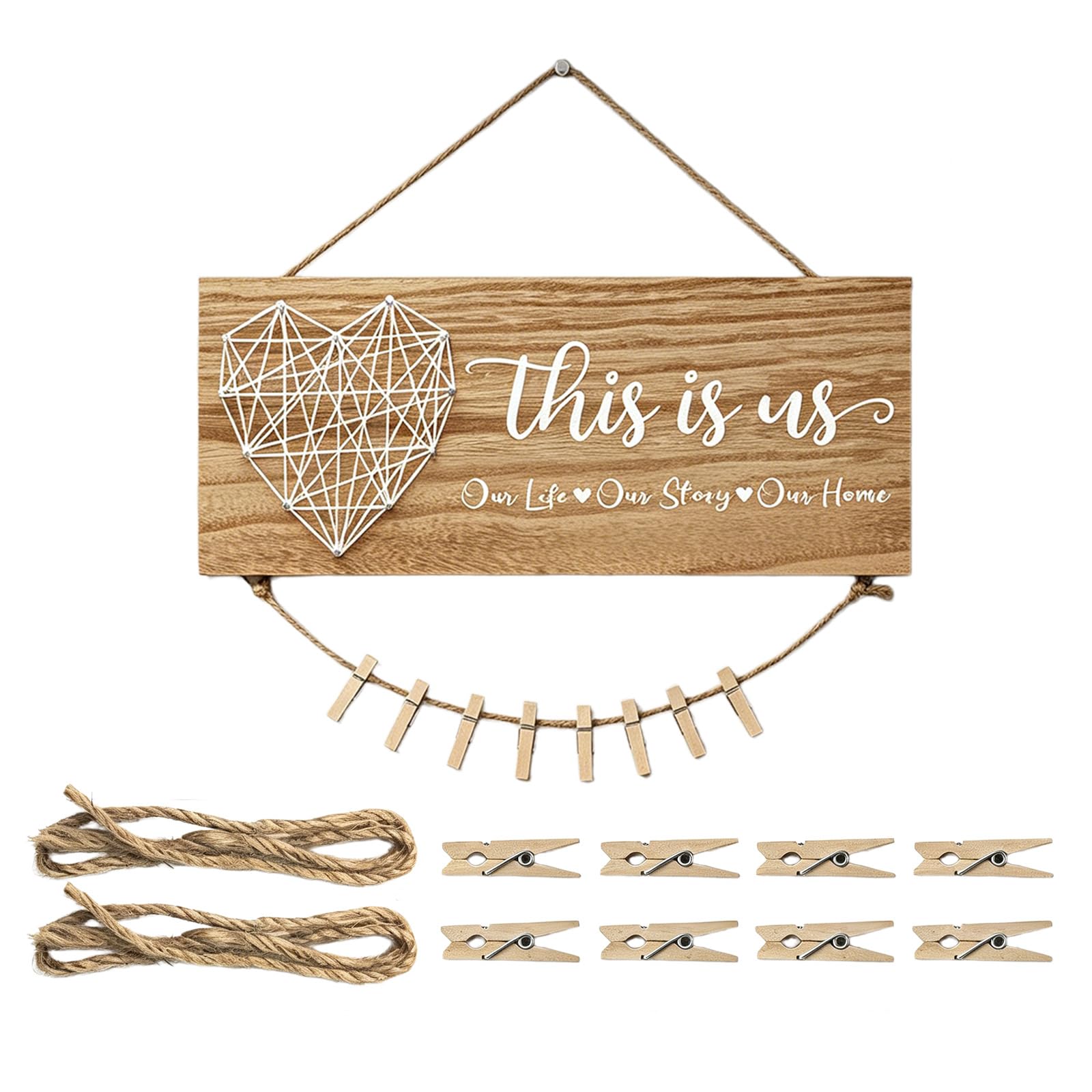 ZEPFJHE This Is We Wall Decors, Rustics Wooden Hanging Picture Frame Housewarming Gift Wood Photo Display with Clip Farmhouse Wood Photo Holder