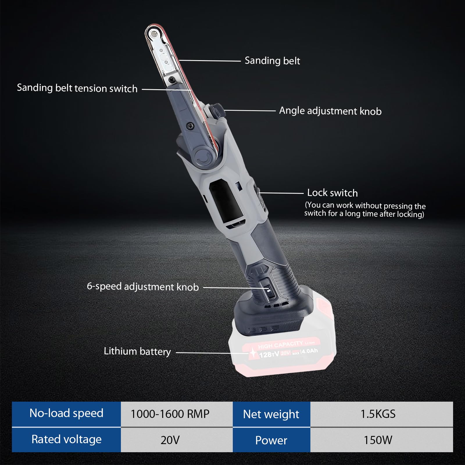 Elektryczna szlifierka taśmowa kompatybilna z Makita 18 V, regulowane 35°, wielofunkcyjne segregowanie z 3 taśmami szlifierskimi, 6 prędkości, szczegółowy pilnik do szlifierki do drewna, polerowanie
