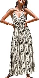 Women's Maxi Dress Floral Print Twisted V Neck Sleeveless Long Dress Summer Casual Dress